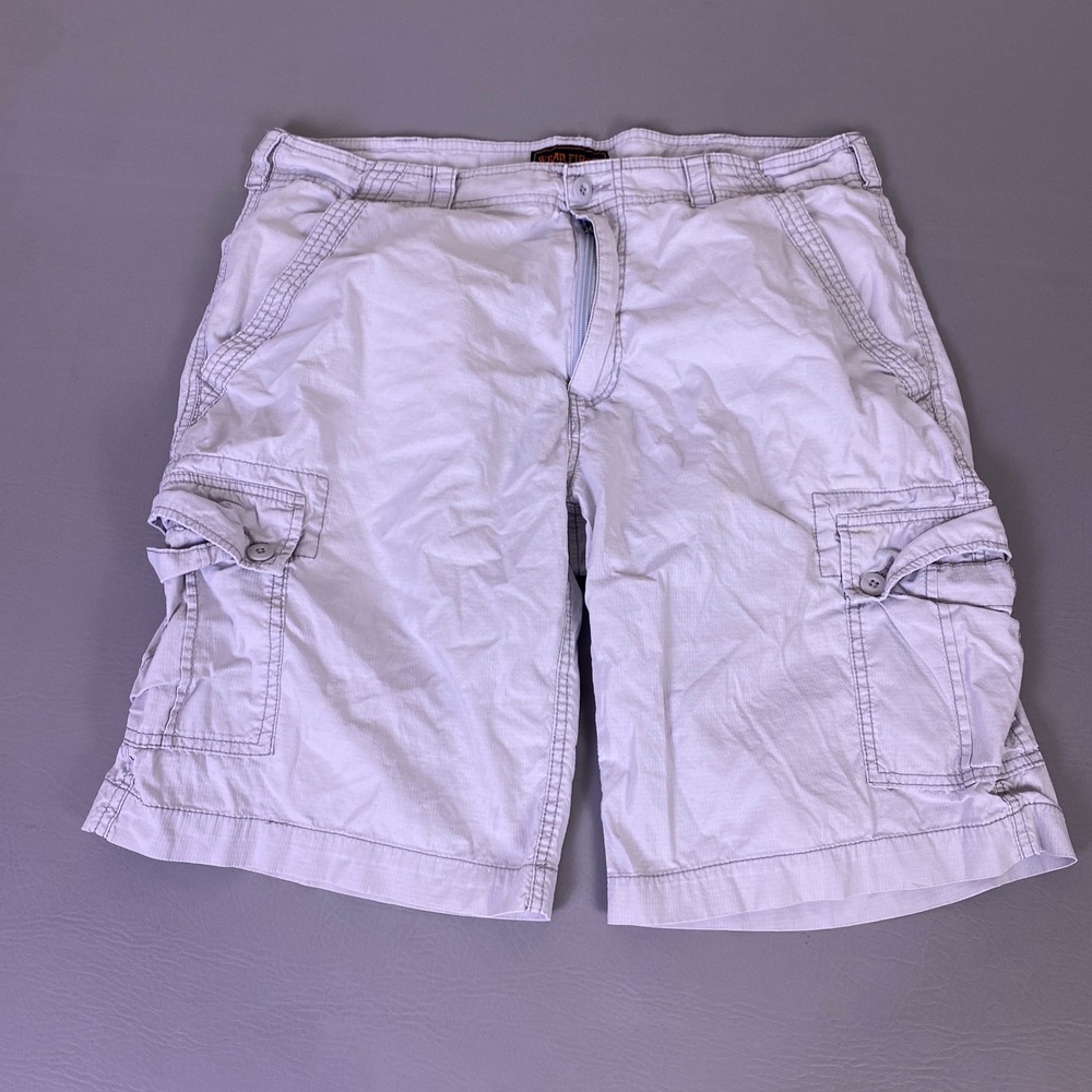 Wear First Cargo Shorts Men's 34 Light Gray Ripstop Stretch Cotton Casual Hiking